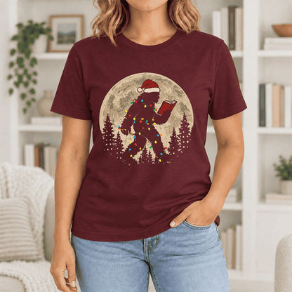Big Foot Wearing Christmas Hat Ultra-Soft Cotton T-Shirt | Christmas Reader Gift Maroon