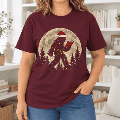 Big Foot Wearing Christmas Hat Ultra-Soft Cotton T-Shirt | Christmas Reader Gift Maroon