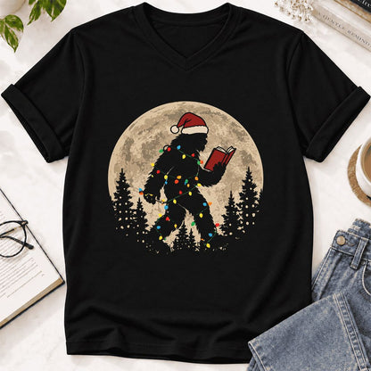 Big Foot Wearing Christmas Hat Ultra-Soft V-Neck | Christmas Reader Gift Black