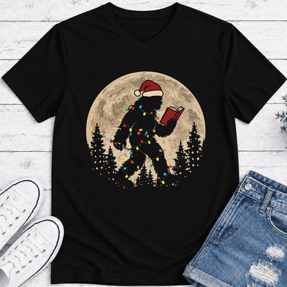 Big Foot Wearing Christmas Hat Ultra-Soft V-Neck | Christmas Reader Gift Black