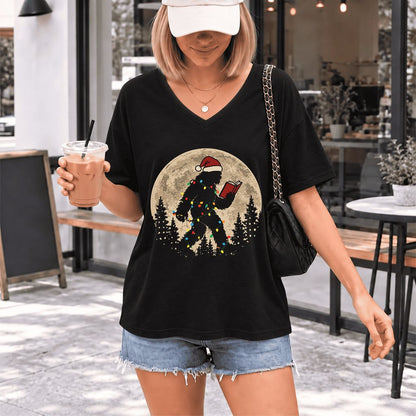 Big Foot Wearing Christmas Hat Ultra-Soft V-Neck | Christmas Reader Gift Black