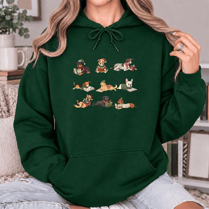 Cozy Dogs Reading Christmas Softstyle Hoodie | Christmas Reader Gift Forest Green