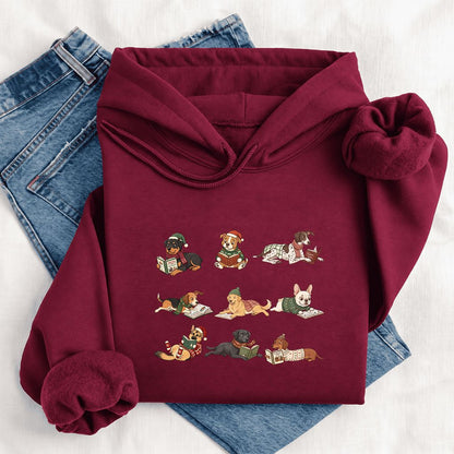 Cozy Dogs Reading Christmas Softstyle Hoodie | Christmas Reader Gift Maroon