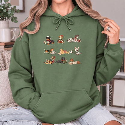 Cozy Dogs Reading Christmas Softstyle Hoodie | Christmas Reader Gift Military Green