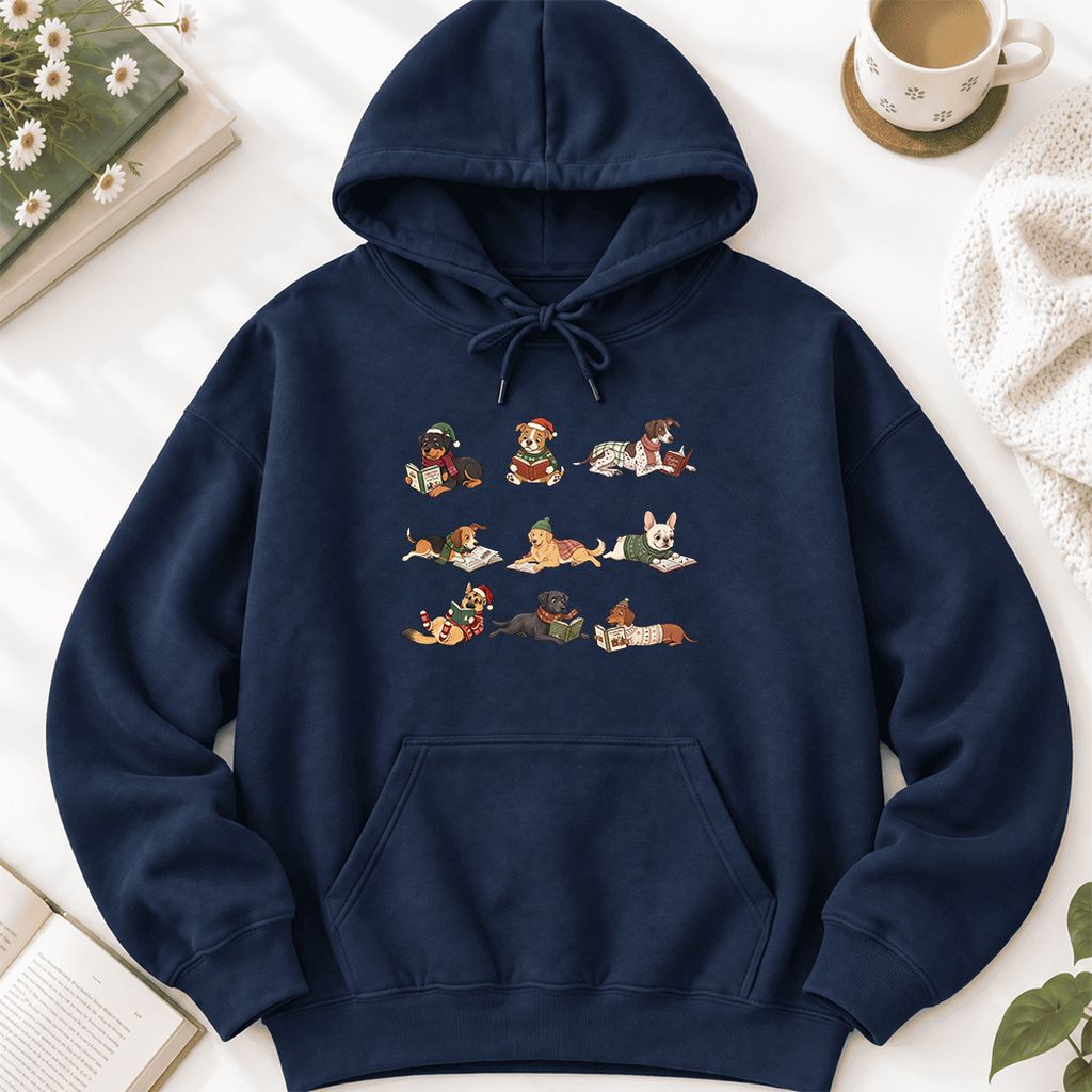 Cozy Dogs Reading Christmas Softstyle Hoodie | Christmas Reader Gift Navy