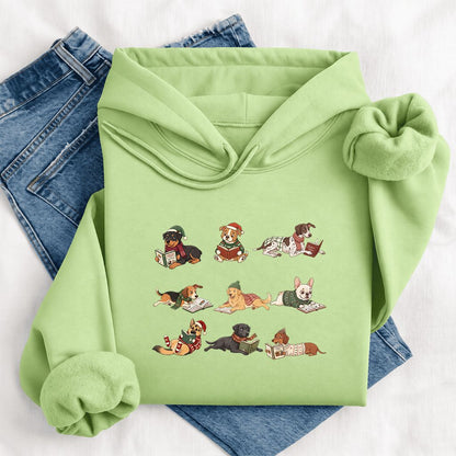 Cozy Dogs Reading Christmas Softstyle Hoodie | Christmas Reader Gift Pistachio