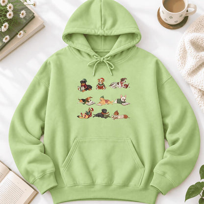 Cozy Dogs Reading Christmas Softstyle Hoodie | Christmas Reader Gift Pistachio