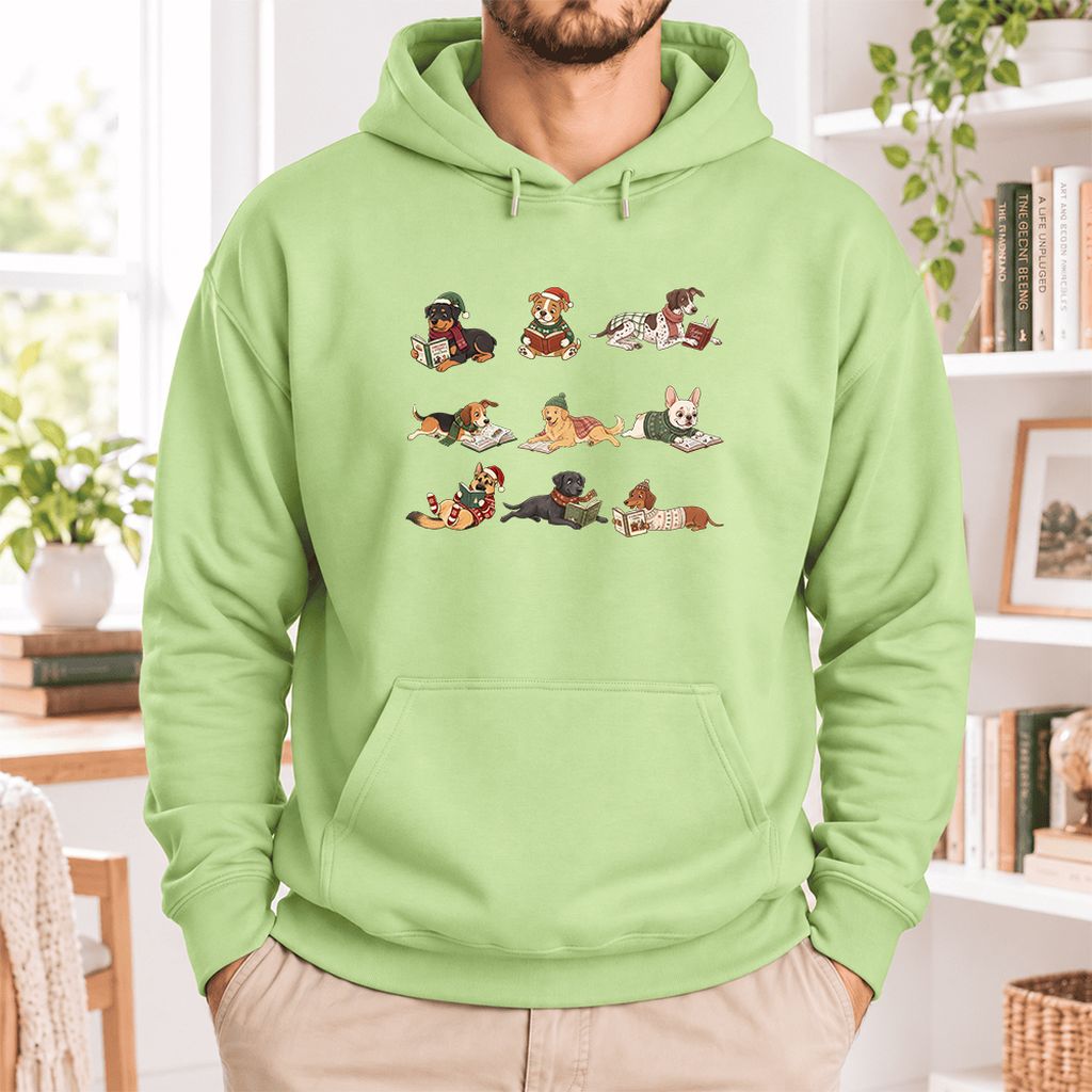 Cozy Dogs Reading Christmas Softstyle Hoodie | Christmas Reader Gift Pistachio
