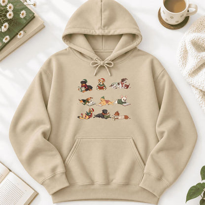 Cozy Dogs Reading Christmas Softstyle Hoodie | Christmas Reader Gift Sand