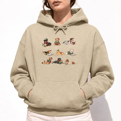 Cozy Dogs Reading Christmas Softstyle Hoodie | Christmas Reader Gift Sand
