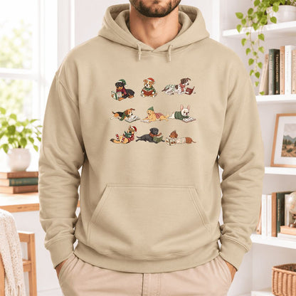 Cozy Dogs Reading Christmas Softstyle Hoodie | Christmas Reader Gift Sand
