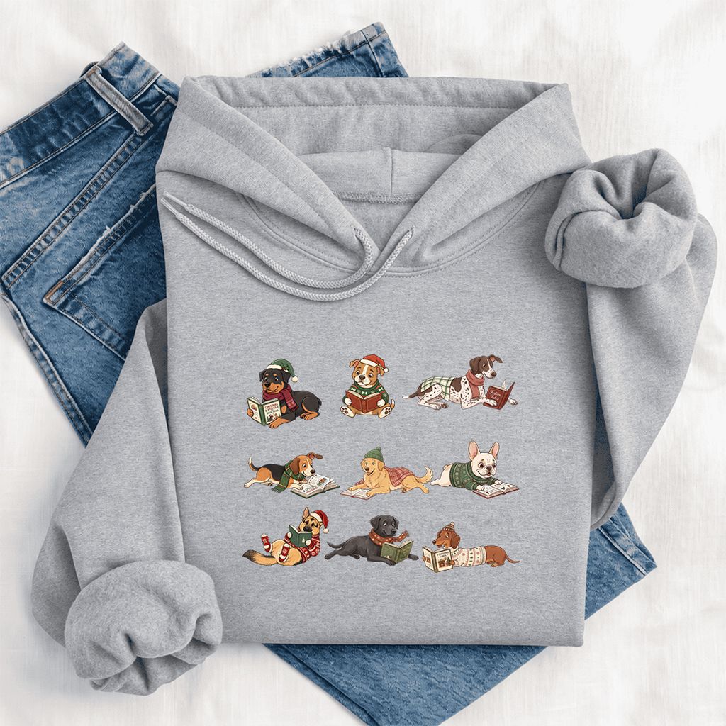 Cozy Dogs Reading Christmas Softstyle Hoodie | Christmas Reader Gift Sport Grey