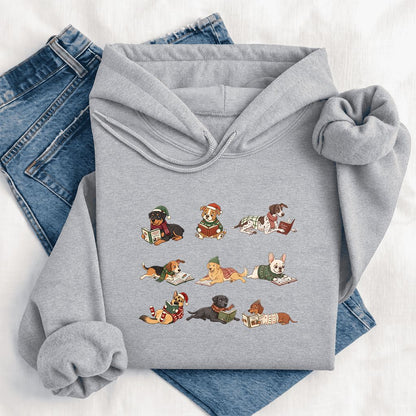Cozy Dogs Reading Christmas Softstyle Hoodie | Christmas Reader Gift Sport Grey
