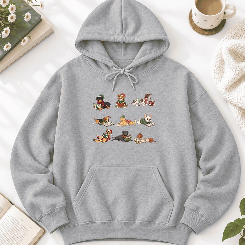 Cozy Dogs Reading Christmas Softstyle Hoodie | Christmas Reader Gift Sport Grey