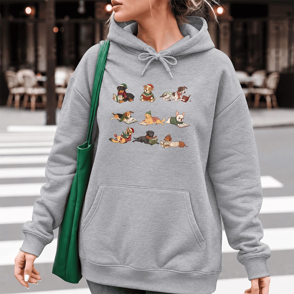 Cozy Dogs Reading Christmas Softstyle Hoodie | Christmas Reader Gift Sport Grey
