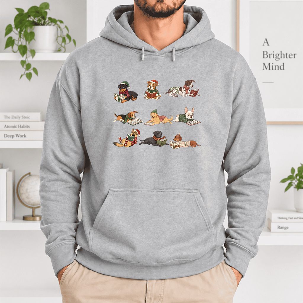 Cozy Dogs Reading Christmas Softstyle Hoodie | Christmas Reader Gift Sport Grey