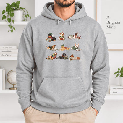 Cozy Dogs Reading Christmas Softstyle Hoodie | Christmas Reader Gift Sport Grey