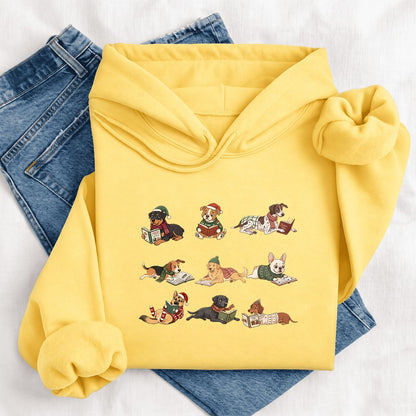 Cozy Dogs Reading Christmas Softstyle Hoodie | Christmas Reader Gift Yellow Haze