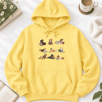 Cozy Dogs Reading Christmas Softstyle Hoodie | Christmas Reader Gift Yellow Haze
