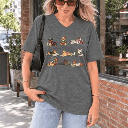 Cozy Dogs Reading Christmas Ultra-Soft V-Neck | Christmas Reader Gift Deep Heather