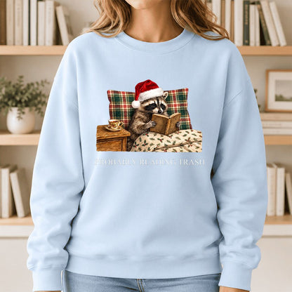 Probably Reading Trash Printed Sweatshirt | Cozy Christmas Book Lover Gift Light Blue