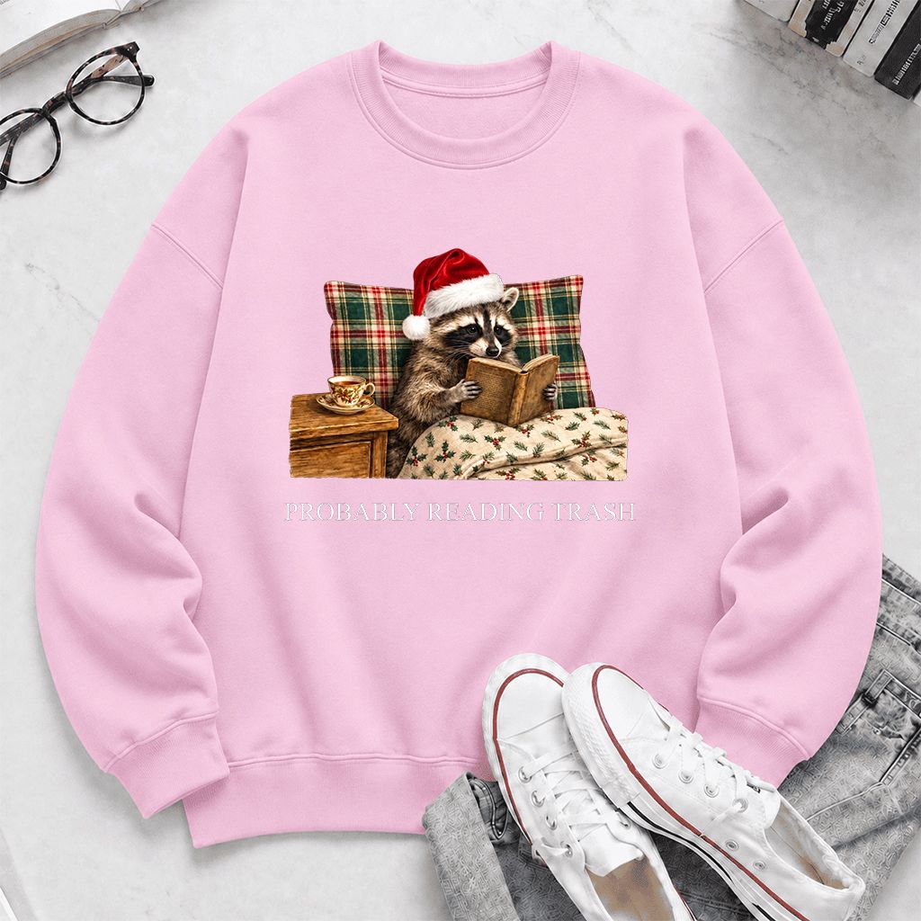 Probably Reading Trash Printed Sweatshirt | Cozy Christmas Book Lover Gift Light Pink
