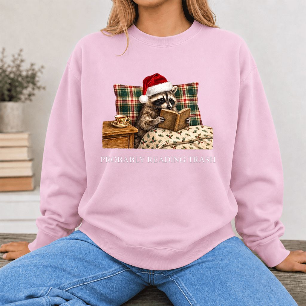 Probably Reading Trash Printed Sweatshirt | Cozy Christmas Book Lover Gift Light Pink