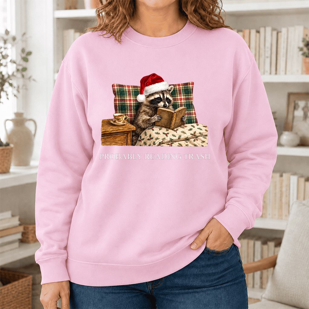 Probably Reading Trash Printed Sweatshirt | Cozy Christmas Book Lover Gift Light Pink
