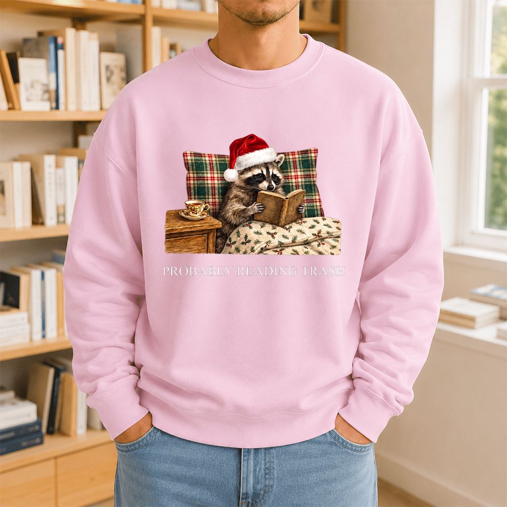 Probably Reading Trash Printed Sweatshirt | Cozy Christmas Book Lover Gift Light Pink