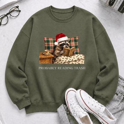 Probably Reading Trash Printed Sweatshirt | Cozy Christmas Book Lover Gift Military Green