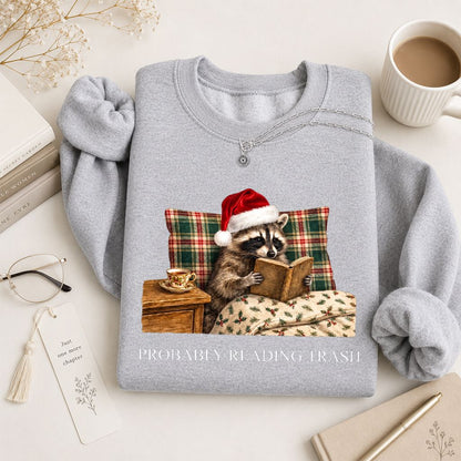 Probably Reading Trash Printed Sweatshirt | Cozy Christmas Book Lover Gift Sport Grey