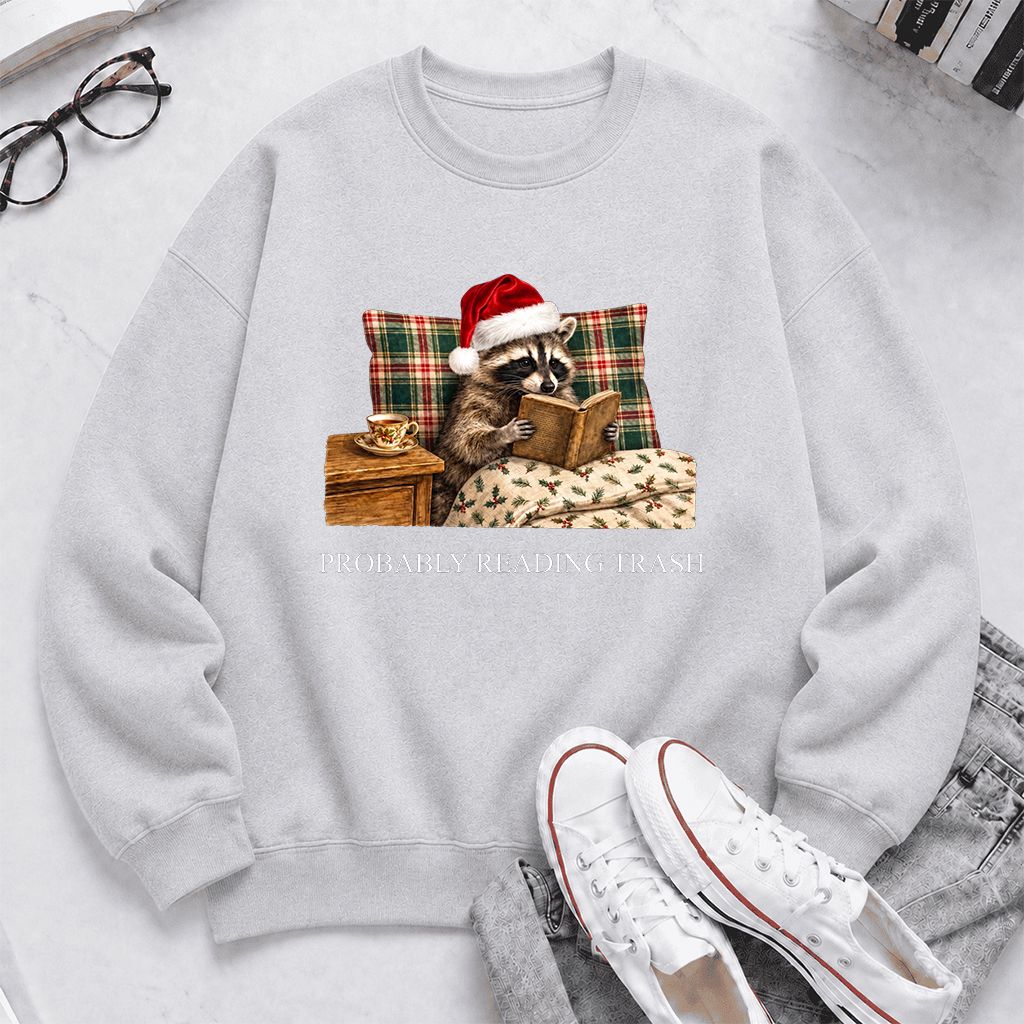 Probably Reading Trash Printed Sweatshirt | Cozy Christmas Book Lover Gift Sport Grey