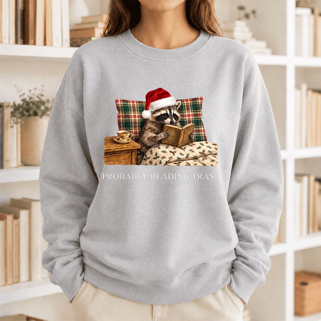 Probably Reading Trash Printed Sweatshirt | Cozy Christmas Book Lover Gift Sport Grey