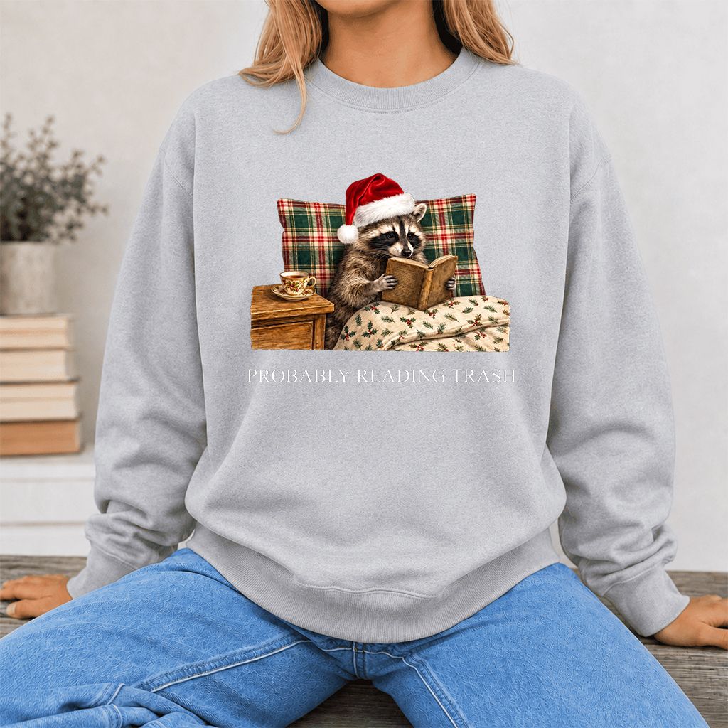 Probably Reading Trash Printed Sweatshirt | Cozy Christmas Book Lover Gift Sport Grey