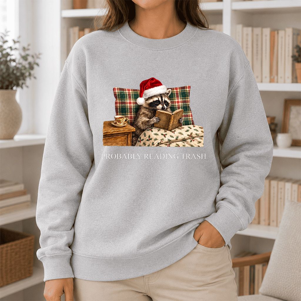 Probably Reading Trash Printed Sweatshirt | Cozy Christmas Book Lover Gift Sport Grey