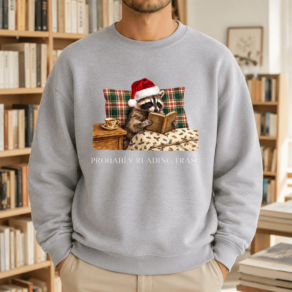 Probably Reading Trash Printed Sweatshirt | Cozy Christmas Book Lover Gift Sport Grey