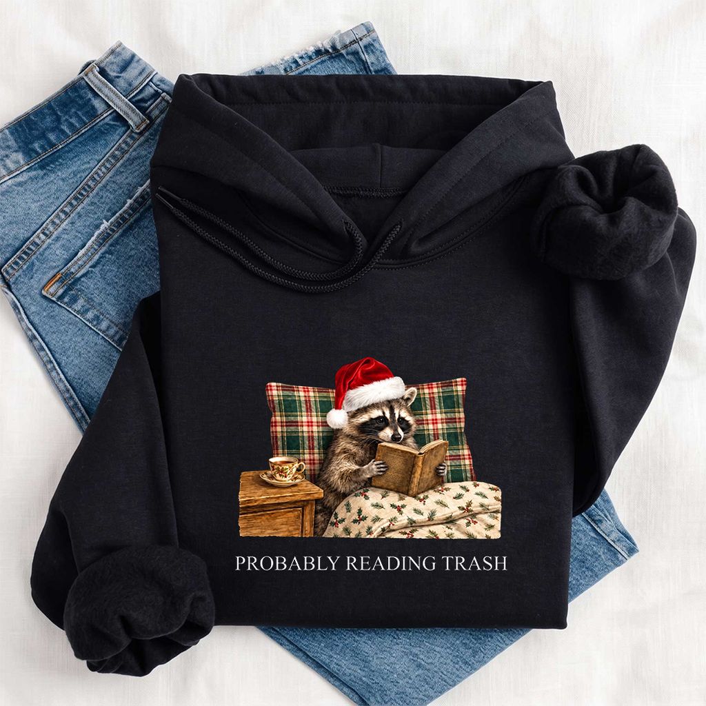 Probably Reading Trash Softstyle Hoodie | Cozy Christmas Book Lover Gift Black