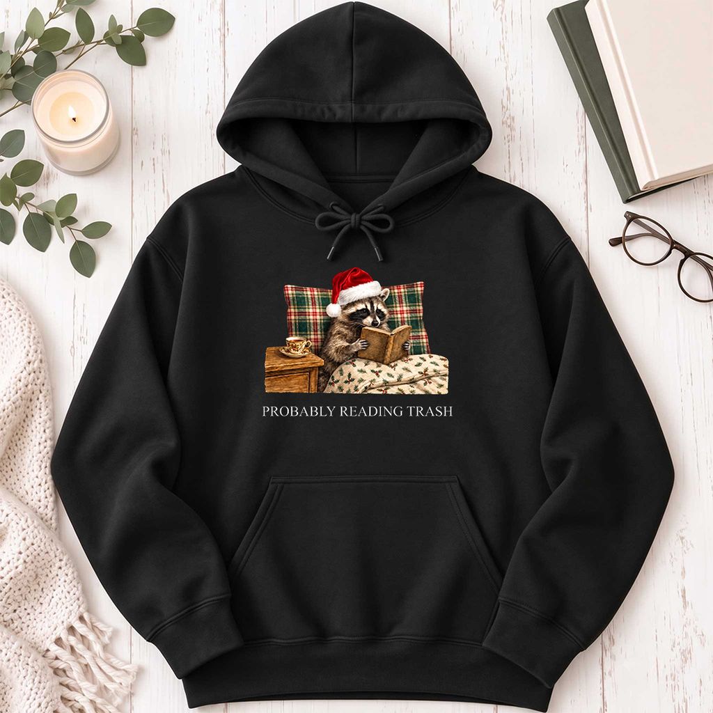 Probably Reading Trash Softstyle Hoodie | Cozy Christmas Book Lover Gift Black