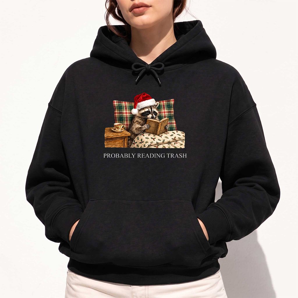 Probably Reading Trash Softstyle Hoodie | Cozy Christmas Book Lover Gift Black