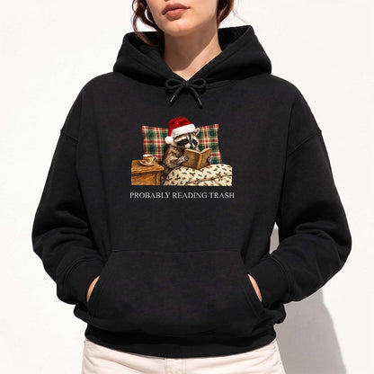 Probably Reading Trash Softstyle Hoodie | Cozy Christmas Book Lover Gift Black