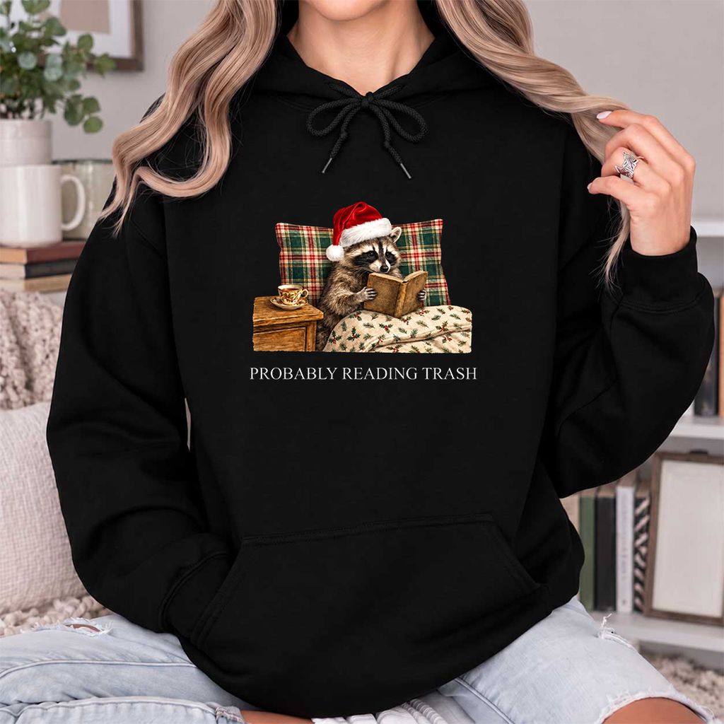Probably Reading Trash Softstyle Hoodie | Cozy Christmas Book Lover Gift Black