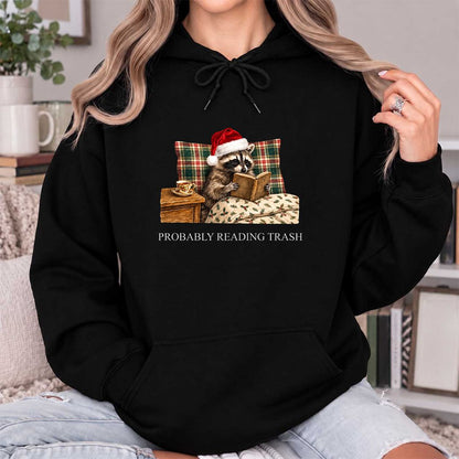 Probably Reading Trash Softstyle Hoodie | Cozy Christmas Book Lover Gift Black