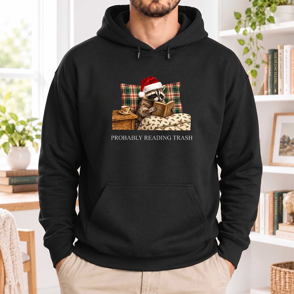 Probably Reading Trash Softstyle Hoodie | Cozy Christmas Book Lover Gift Black