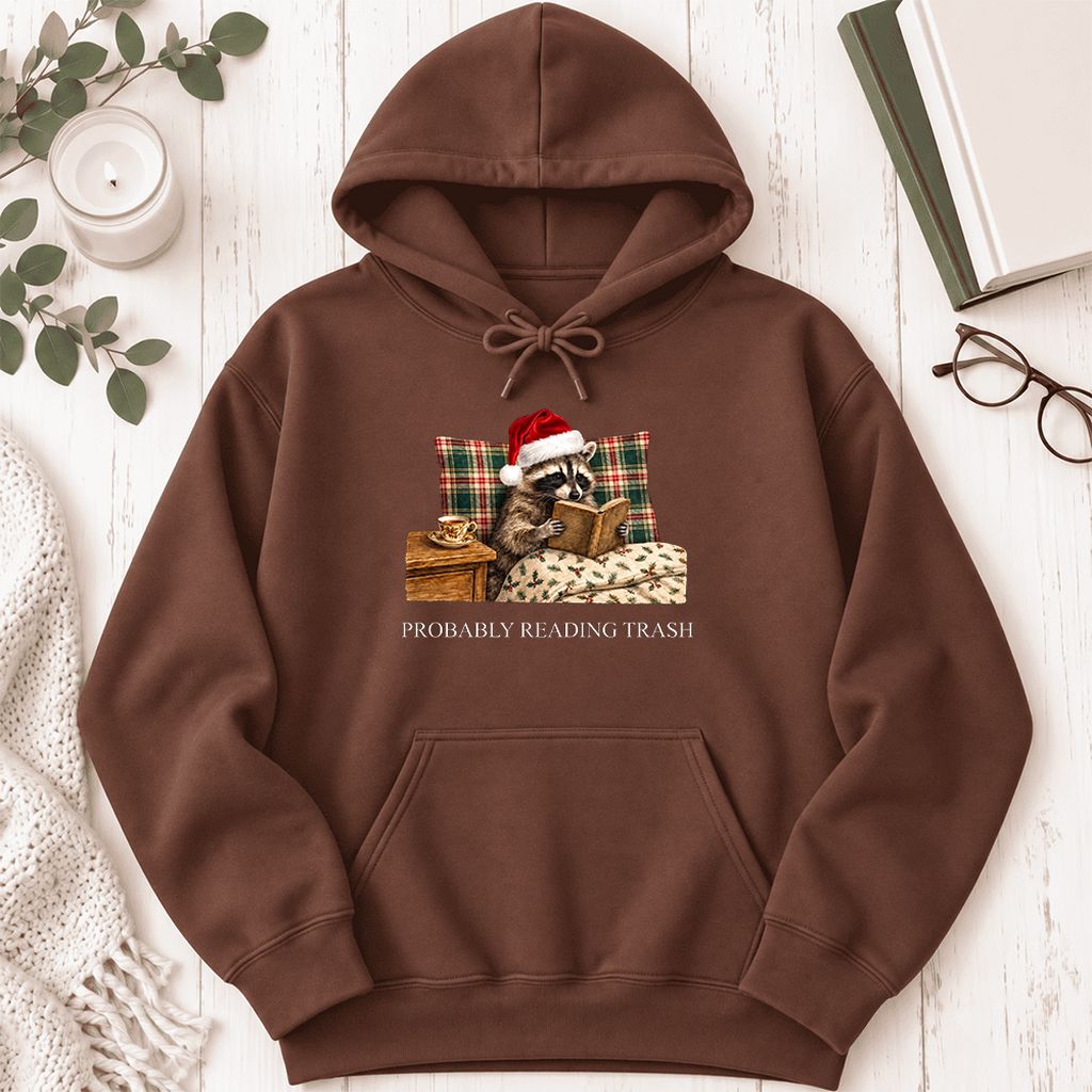 Probably Reading Trash Softstyle Hoodie | Cozy Christmas Book Lover Gift Cocoa