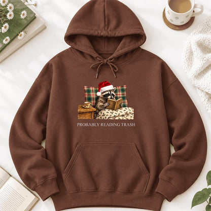 Probably Reading Trash Softstyle Hoodie | Cozy Christmas Book Lover Gift Cocoa