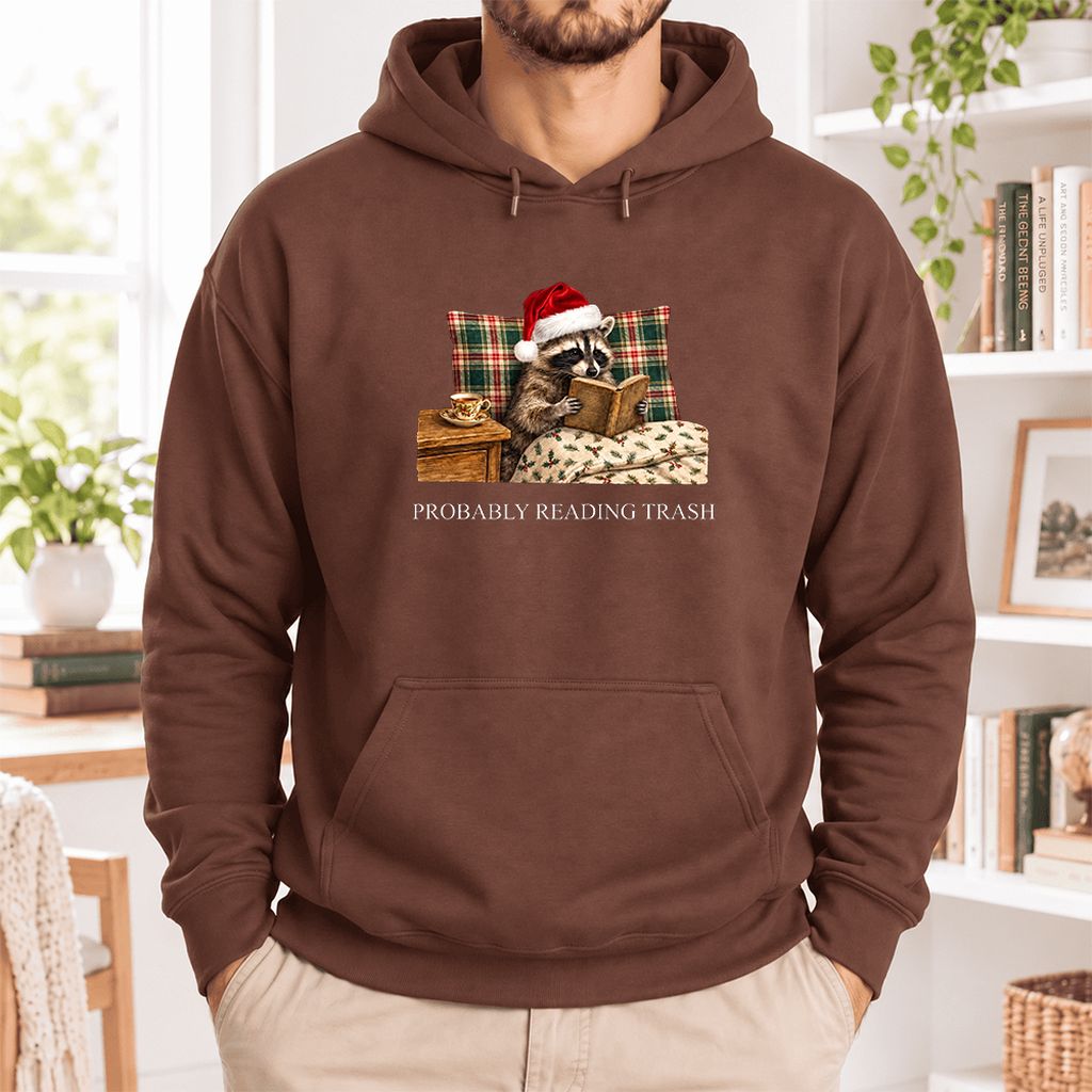 Probably Reading Trash Softstyle Hoodie | Cozy Christmas Book Lover Gift Cocoa