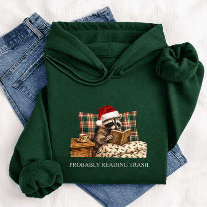 Probably Reading Trash Softstyle Hoodie | Cozy Christmas Book Lover Gift Forest Green