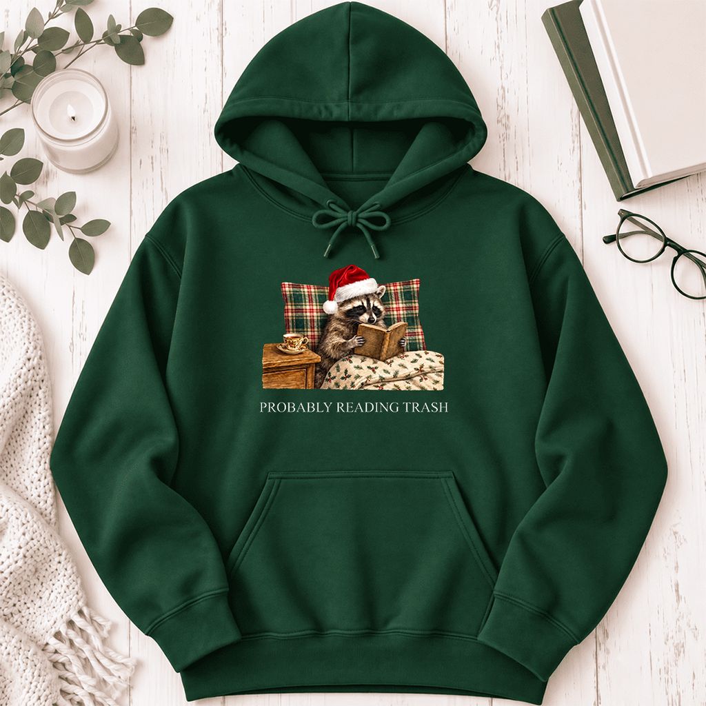 Probably Reading Trash Softstyle Hoodie | Cozy Christmas Book Lover Gift Forest Green