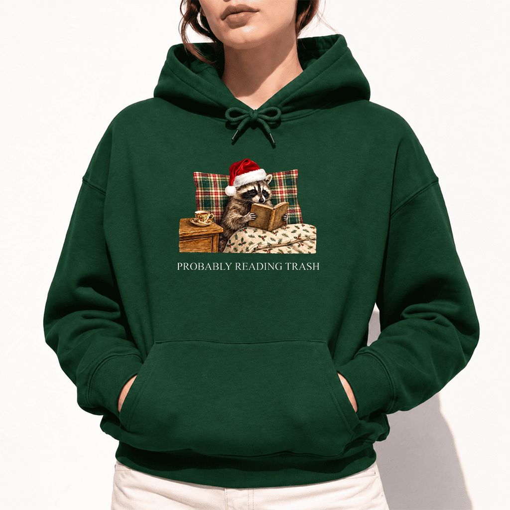 Probably Reading Trash Softstyle Hoodie | Cozy Christmas Book Lover Gift Forest Green