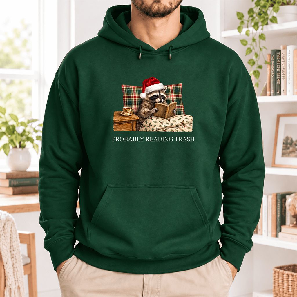 Probably Reading Trash Softstyle Hoodie | Cozy Christmas Book Lover Gift Forest Green